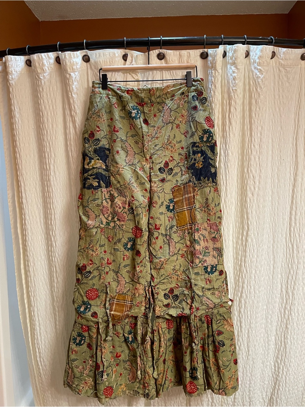 Reversible Green Floral Patchwork Wide-Leg Pants by